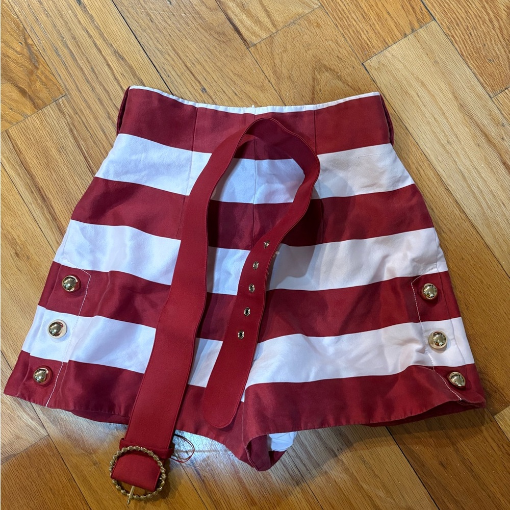 Zimmermann Red and White Belted Shorts 0P